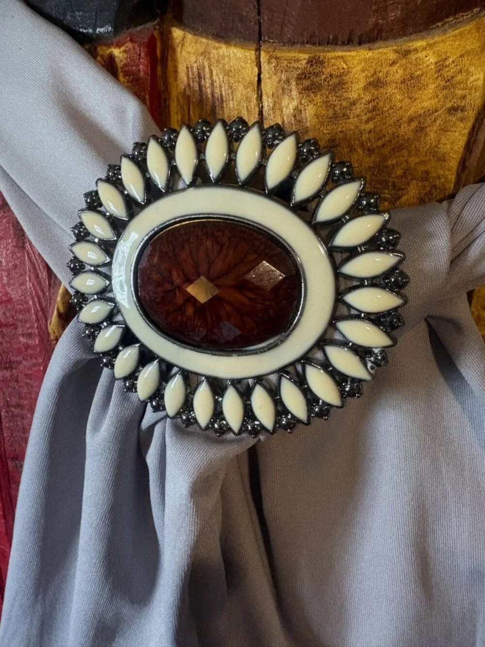 Faceted Tortoise LARGE Scarf/Belt Buckle/Pocket Cuff/Brooch with Clip Vintage